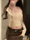 Sexy pure desire U-neck long-sleeved t-shirt for women in autumn and winter new inner layering shirt slim square collar navel-baring short top