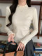 2025 Autumn and Winter High-End Half-Turtleneck Brushed Base Shirt Lace Trim T-Shirt Women's Unique Regular Shoulder Warm Top