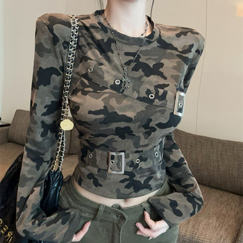 Fashionable and Versatile Round-Neck Camouflage T-Shirt for Women, 2025 Autumn Design, Unique and Distinctive, Tight-Fitting Short Top