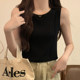 ins Simple White Round Neck Base Shirt for Women, Early Autumn New Style, Petite Fishbone Line Slim Fit Short Layered Vest