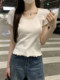 Korean Style Sweet Versatile Short-Sleeve T-Shirt for Women, Summer 2025 New Model, Small U-Neck with Unique Ruffled Edges, Slimming and Elegant Top