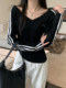 2025 Autumn New Striped V-Neck Versatile Long-Sleeve T-Shirt for Women, Slim Fit Base Shirt, Korean Chic Unique Top