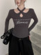 Sexy Hot Girl Cross Halter Neck Unique Letter Print T-Shirt for Women, Autumn and Winter Brushed Hollow Design Short Top