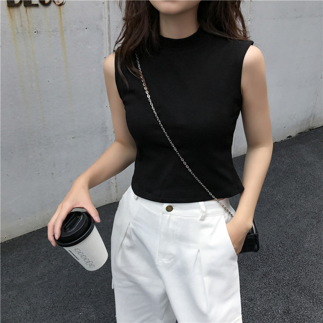 Chic Basic Crop Top Sleeveless Vest for Women 2025 Summer New Korean Style Slim Short-Sleeve T-Shirt for Women Short Style ins