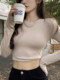 Sexy Hot Girl Style Slim-Fit Short Backless T-Shirt for Women, Autumn Inner Layer with Fleece, Cropped Shoulder Pad Top ins
