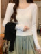 Korean-Style Gentle Lace Patchwork Long-Sleeve T-Shirt for Women, Spring 2026, White Slim-Fit Slimming Base Shirt Top Ins