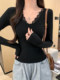 Trendy V-Neck Lace Brushed T-Shirt for Women, Autumn and Winter Slim-Fit Base Layer, Warm Inner Wear, Beautiful and Age-Reducing Top ins