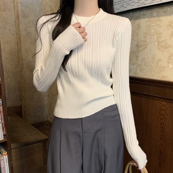 Solid Color Simple and Stylish Slim-Fit Knit Sweater for Women, New Autumn Model, Soft and Versatile, Round Neck, Ribbed Design