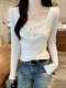 Apricot-Colored, Gentle and Elegant, Slim-Fitting Long-Sleeved T-Shirt for Women, New Autumn Style, Fake Two-Piece, Half-Open Collar, Slim and Unique Base Shirt