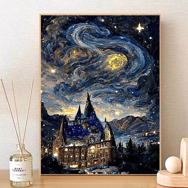 Pancai Diamond Painting Van Gogh Starry Sky Hogwarts Castle 2023 New 5D Full Diamond Living Room Handmade DIY Customization