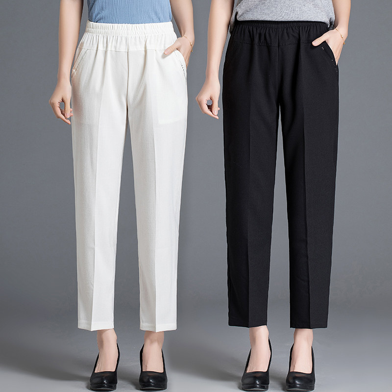 Mom summer pants loose straight linen pants old pants Summer thin middle-aged women's pants Middle-aged women's pants