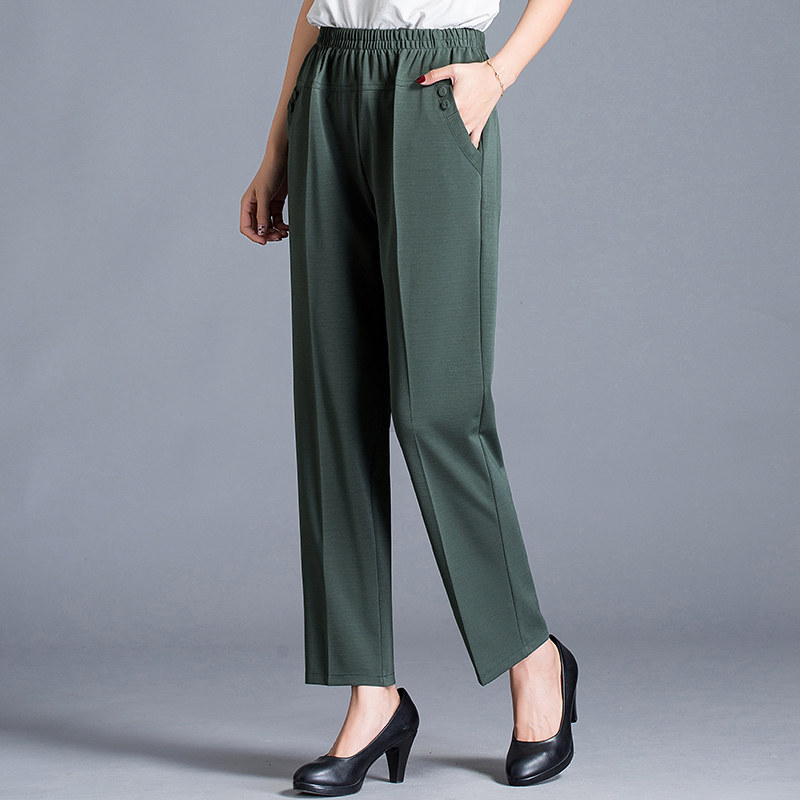 Middle-aged and elderly women's mother casual pants women's summer thin elastic waist elderly nine points loose middle-aged trousers