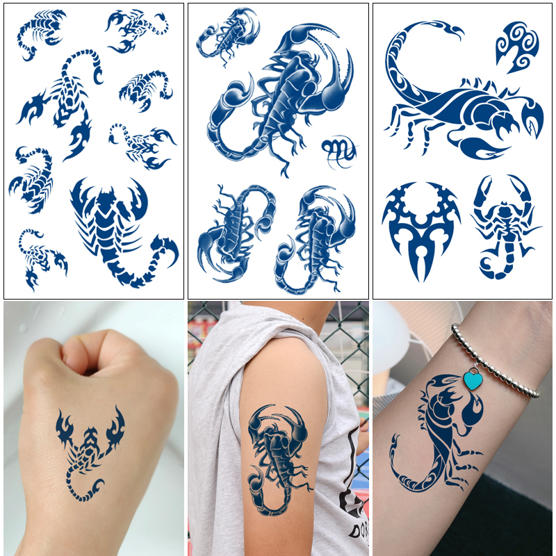 Herbal Juice Tattoo Stickers Scorpion Waterproof Long-Lasting Realistic Tattoo Chest Tiger Mouth Arm Calf Flower Arm
