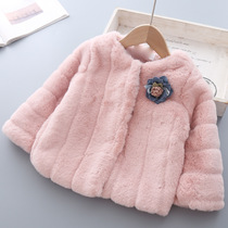 Girl Faux Fur Jacket 2021 Autumn Winter New Korean Female Baby Warm Sweater Thick Sandwich