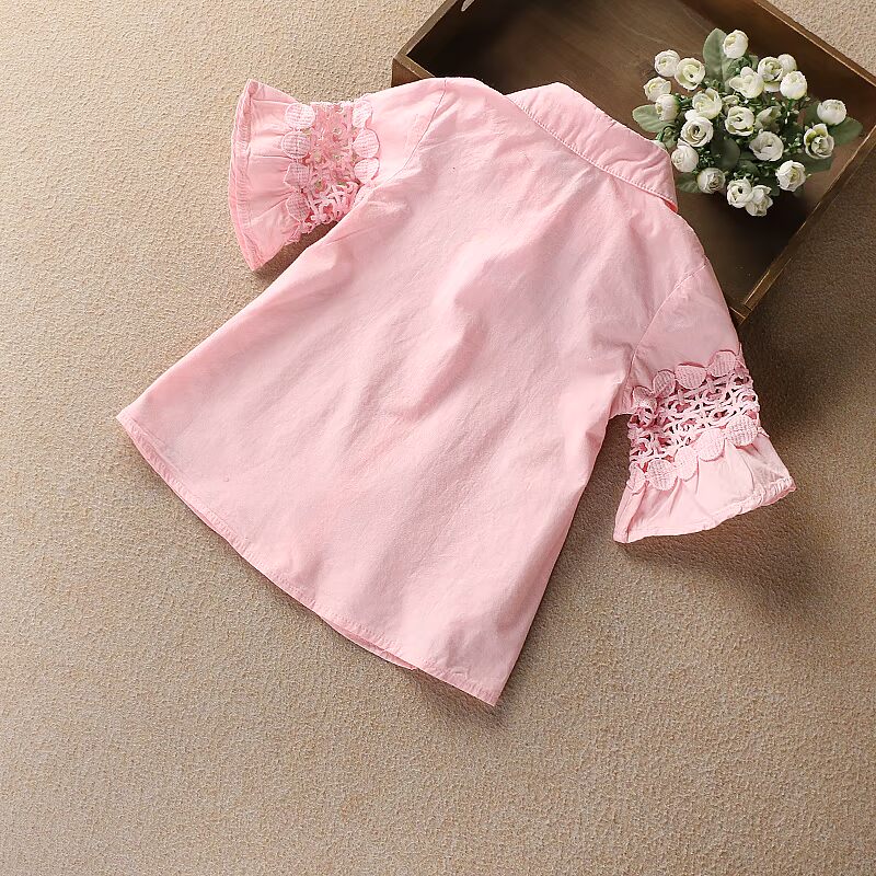 Quần áo trẻ em hè 2019 mới bé gái Hàn Quốc áo cotton ngắn tay thêu ve áo trẻ em mùa hè áo sơ mi - Áo sơ mi váy trẻ em hàn quốc