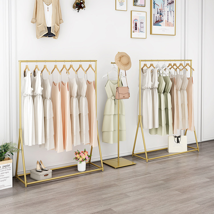 Clothing store display rack hanging rail floor-to-ceiling gold special hanging hanger women's clothing store shelf live clothing rack