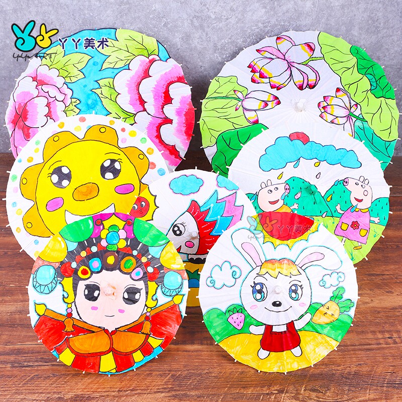 Blank Oil Paper Umbrella Diy Material Children Handmade Nursery China Wind Painting Umbrellas Small Hand-painted Toys