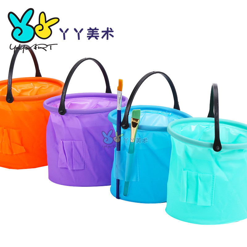 Folding buckets with compartments for children's art painting portable wash pen holder gouache watercolor paint wash pen bucket color bucket