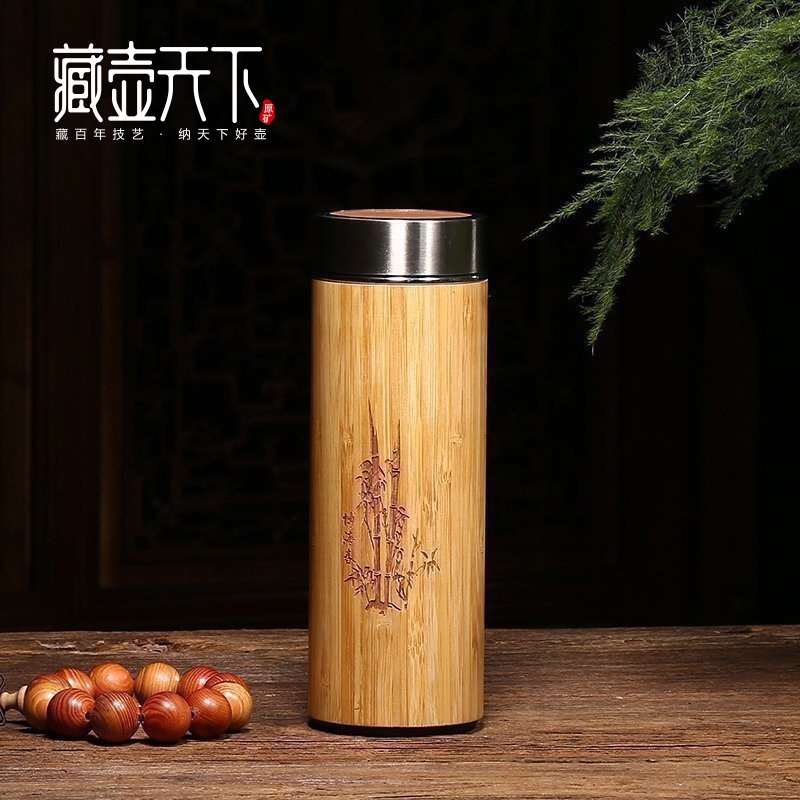 Yixing purple sand bamboo shell insulation cup men's custom purple sand liner vacuum insulation environmental protection tea cup office cup