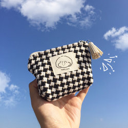 Houndstooth girl label canvas coin purse headphone bag cute girly heart niche creative storage bag coin bag