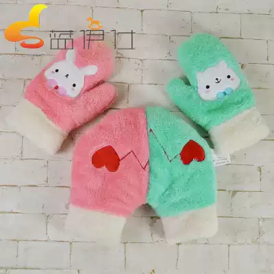 Double-layer thickened warm gloves cartoon two-color hand-in-hand love hand cover winter New Year gift couple parent-child gloves