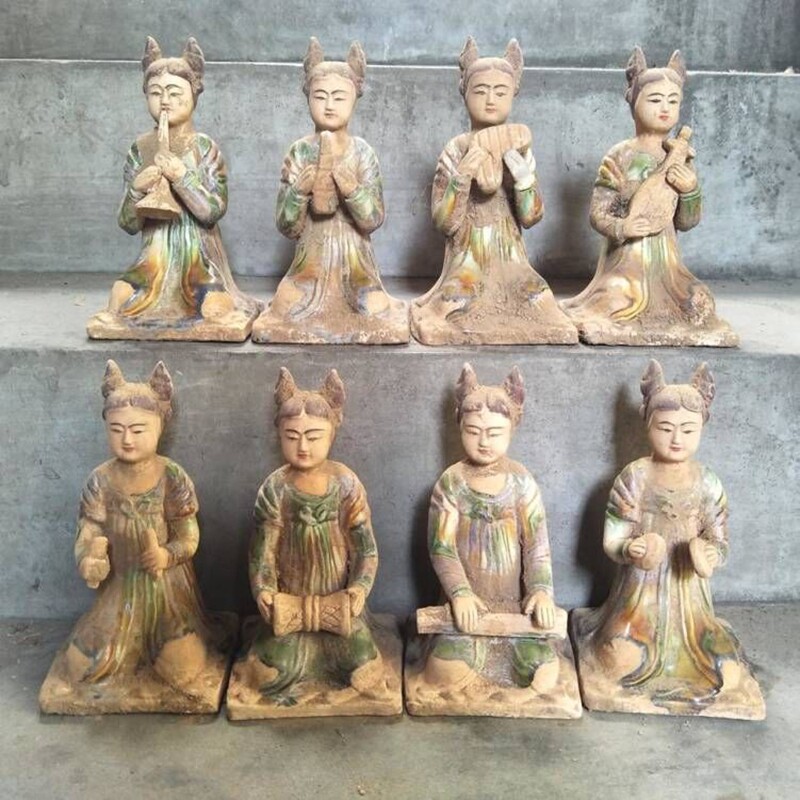 加彩人物俑　中国古陶　古玩　侍女　唐三彩 古代唐三彩乐器女佣唐朝胖妞侍女俑包老古瓷器陶器古董古玩-淘宝Taobao