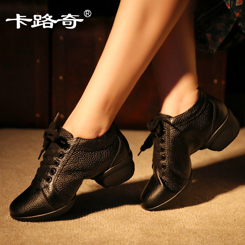 Carluge Dance Shoes Woman Real Leather Soft Bottom Outdoor Net Face Modern Middle Heels Dancing Shoes Women's Spring Square Dance Shoes 