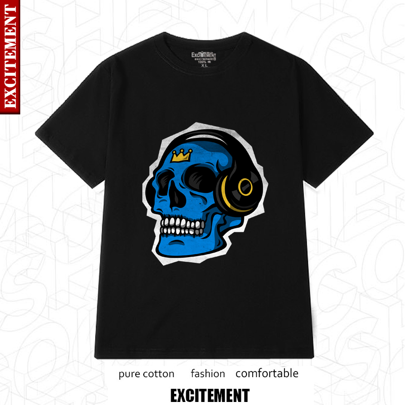 The trend of large number men's wear summer skull short - sleeved T - shirt plus large - code men's short - casual tide can be customized