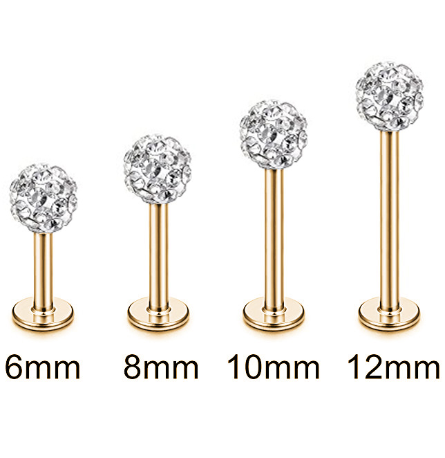 Japan-ROK anti-allergy full drill ball crystal glass T-rod titanium steel lip nail temperament small ear-ear bone nail water drill earrings
