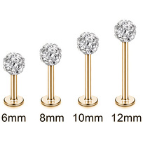 Japan and South Korea hypoallergenic full diamond crystal glass T Rod titanium steel lip nail temperament small earrings ear bone nail rhinestone earrings