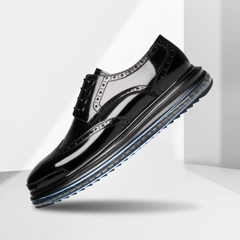 Men's Full-Length Air-Cushioned Leather Shoes, Men's Genuine Leather Shiny Casual Leather Shoes, Brogue Shock-Absorbing Patent Leather Marquis Shoes