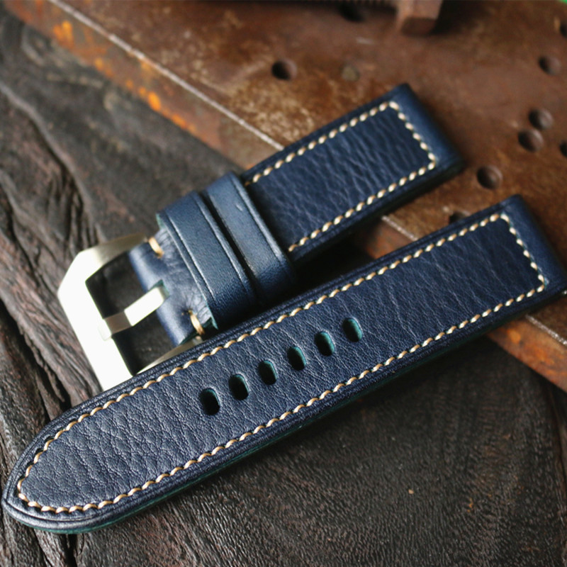 Gf Handmade Watch Strap in Blue, Green, and Black, Made of Genuine Top-Layer Cowhide Leather, Suitable for Panerai, Seiko, and Apple iWatch Straps