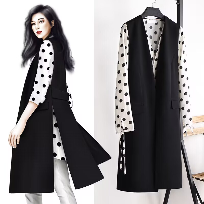 Designed Vest-Style Blazer for Women, Mid-Length Sleeveless Jacket, Spring and Autumn Fashion, Suitable for Tall Women, Vest Outerwear Designed Vest-Style Blazer for Women, Mid-Length Sleeveless Jacket, Spring and Autumn Fashion, Suitable for Tall Women, Vest Outerwear