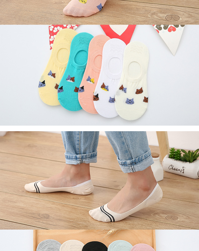 Vớ vớ nữ vớ cotton vô hình vớ vớ nông miệng Hàn Quốc dễ thương mùa hè mỏng phần silicon chống trượt vớ tất nam cổ ngắn