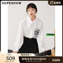 Red Sleeve Mall same hopeshow plus size peak neck shirt 2022 fall new female rabbit flocking print top