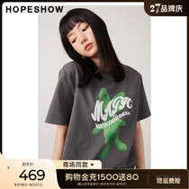 Red sleeve mall with hopeshow popular national tide T-shirt 2022 autumn new womens print crewneck pullover top
