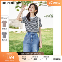 Red sleeve striped T-shirt women summer fall 2022 new womens letter bunny embroidered round neck pull over short sleeve top