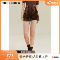 Red sleeve mall with hopeshow high-rise velvet shorts autumn new womens retro fried street straight-leg slacks