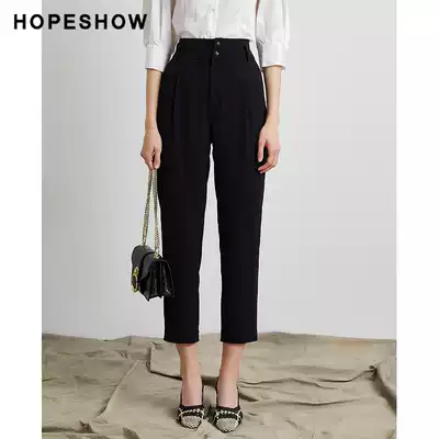 Red sleeve hopeshow slacks summer new women's Harun button chic front pocket black high-waisted suit pants