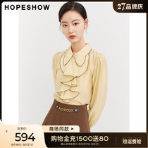 Red sleeve mall with the same hopeshow French shirt 2022 fall new womens patchwork ruffled lapel top