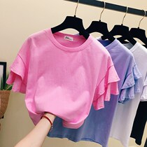 Korea 2020 Spring Summer Dress New Pure Color T-Shirt Woman Short Sleeve Loose Korean version 100 Lap Pure Cotton Half Sleeve Blouse