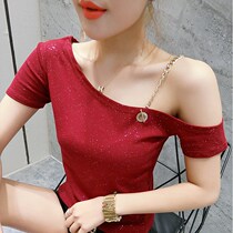 South Korea 2020 new wave sexy leaky shoulder short sleeve t-shirt woman spring summer dress short with slim fit and small heart machine blouse