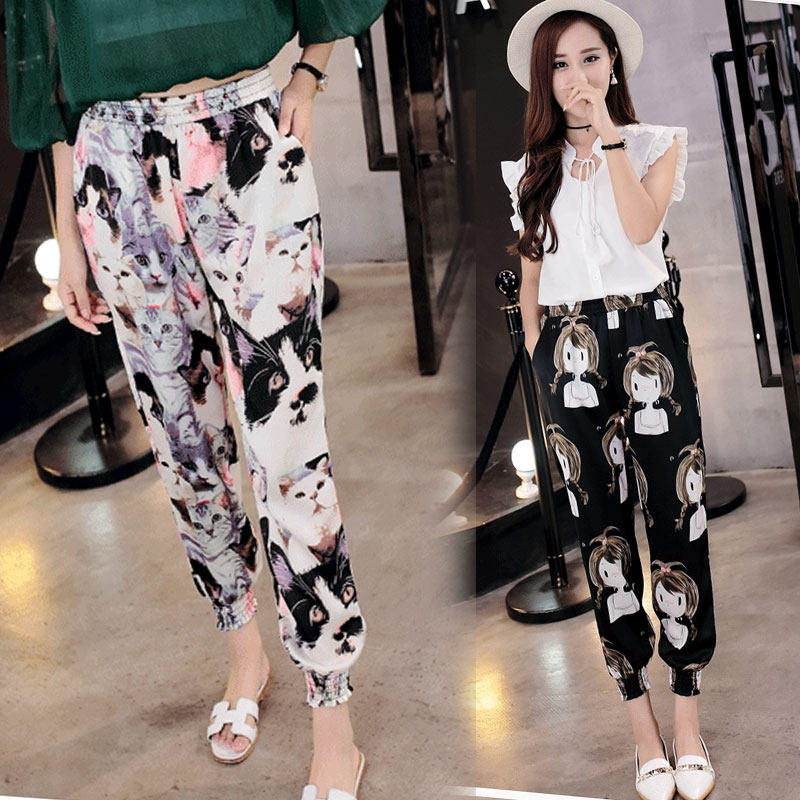 South Korea 2020 new thin-style light cage pants crushed snowspun high waist display slim foot Harun pants sunscreen 90% trouser summer