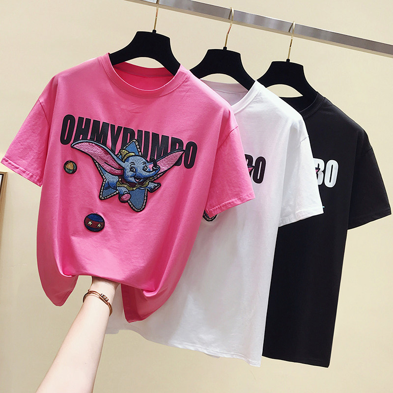 South Korea 2021 new summer Dumbo short-sleeved t-shirt women's Korean version loose cotton thin section all-match top trendy