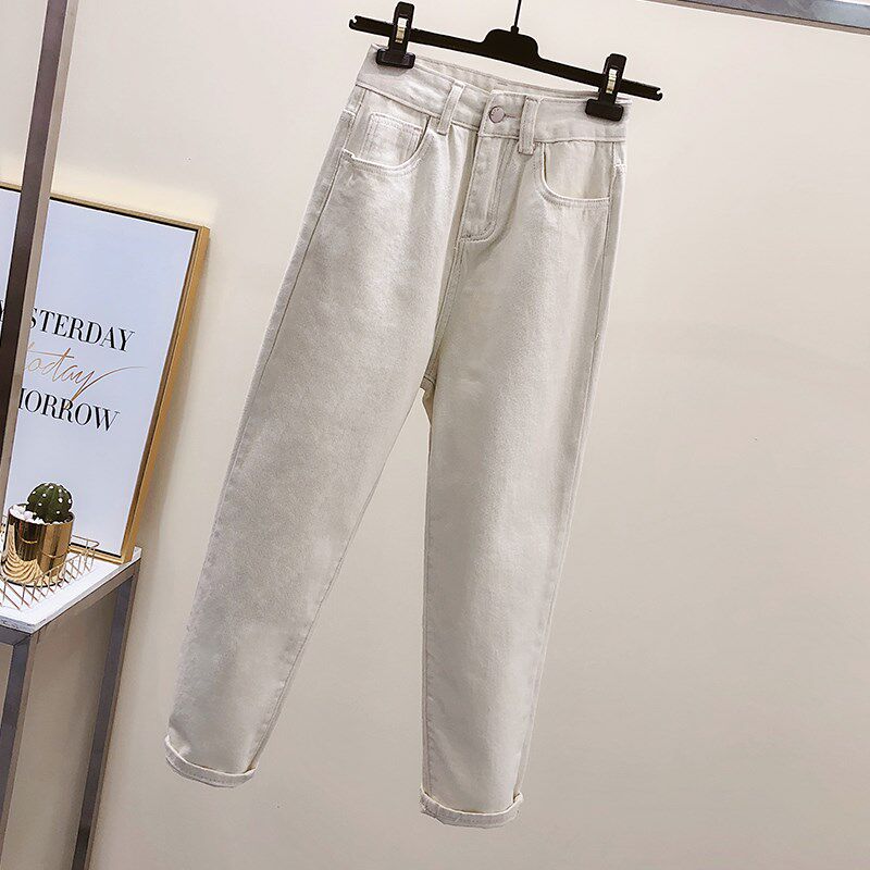 Korean Rice White Jeans Woman Straight Drum Loose Spring 2020 New High Waist Display Slim 90% Old Daddy Pants
