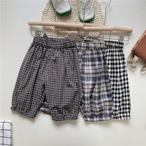 Summer boys plaid shorts 2021 childrens middle pants baby casual pants boys five Capri pants anti mosquito pants