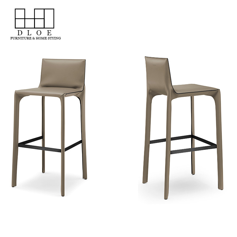 Norse simple saddle leather bar chair modern luxury bar chair bar hard leather chair model room home leather bar chair