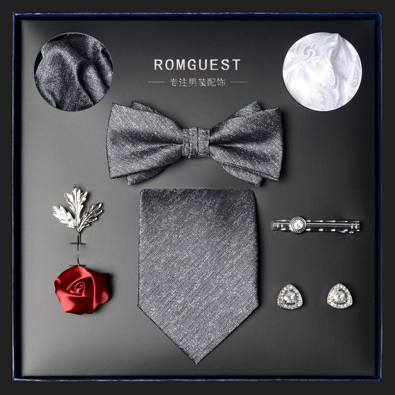Gray Black Tie Men's Bow Tie Set Gift for Boyfriend Husband Holiday Gift Groom Dress Accessories Gray Black Tie Men's Bow Tie Set Gift for Boyfriend Husband Holiday Gift Groom Dress Accessories