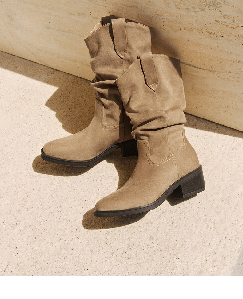 Западные Boots 森达微笑靴西部靴女年冬新潮流粗跟休闲堆堆靴长筒靴zti62dg5 Senda