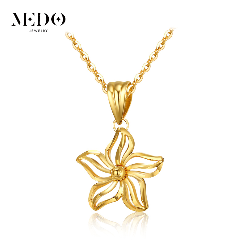 18K Gold Simple Hollow Sunflower Necklace Pendant Female AU750 Clavicle Chain Temperament Flower Pendant